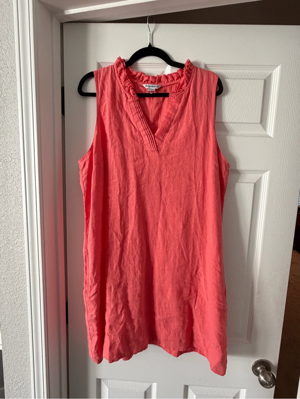 Tommy Bahama Sleeveless Coral Dress with Ruffle Collar